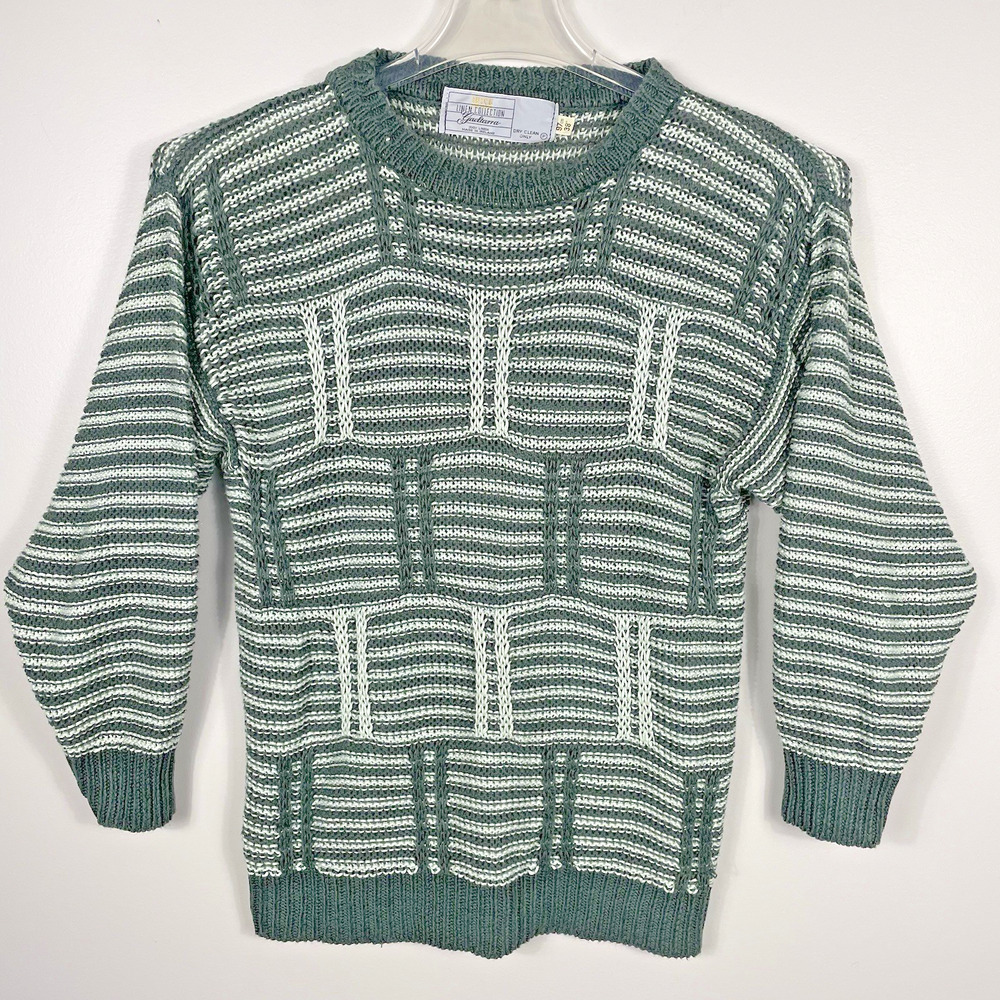 Vintage Gaeltarra 100% Irish Linen Sweater Womens 38 Small Olive Ivory Ireland